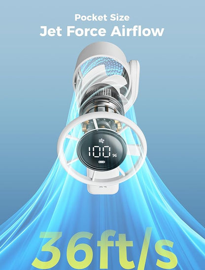 Aecooly Ultra-Pocket Portable Handheld Turbo Fan, 5 Gear Jet Force Airflow, Up to 15 Working Hours, USB Rechargeable Personal Battery Operated Mini Fan, for Travel/Outdoor/Vacation/Concerts -White