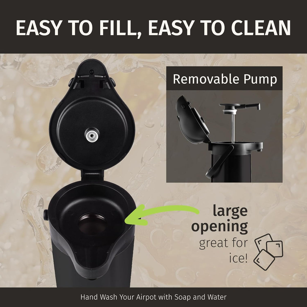 Airpot Coffee Dispenser With Pump, Black - 12 Hours Hot Water Dispenser with Pump, 36 Hours Cold - Coffee Thermal Carafe for Hot Drinks