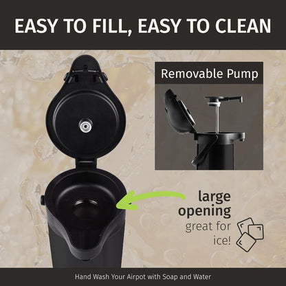 Airpot Coffee Dispenser With Pump, Black - 12 Hours Hot Water Dispenser with Pump, 36 Hours Cold - Coffee Thermal Carafe for Hot Drinks