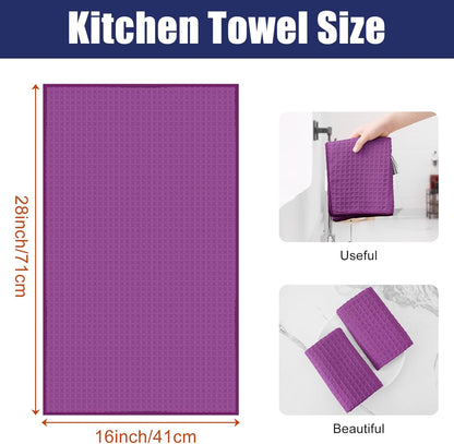 Homaxy Microfiber Waffle Weave Kitchen Towels, 16 x 28 Inch Ultra Absorbent and Solid Color Dish Towels, 8 Pack, Purple