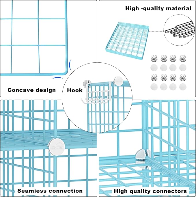C&AHOME Wire Cube Storage, 8 - Cube Organizer Metal C Grids, Modular Shelves Units, Closet Organizer, Ideal for Home, Office, Living Room, 24.8" L x 12.4" W x 48.4" H, Blue UWCS3008B