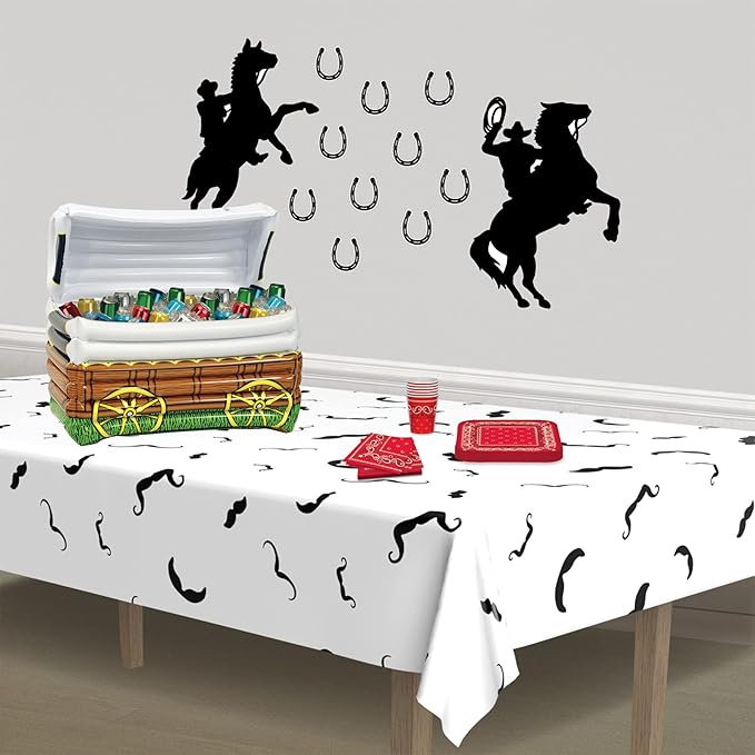 Beistle Moustache Tablecover, 54 by 108-Inch, White/Black, 54" x 108"