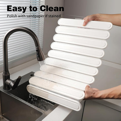Stone Dish Drying Mat for Kitchen Counter, Quick Dry Stone Mat Kitchen for Dishes Bottles Cups, Large Foldable Diatomaceous Earth Dish Drying Mats Match Any Countertop, White