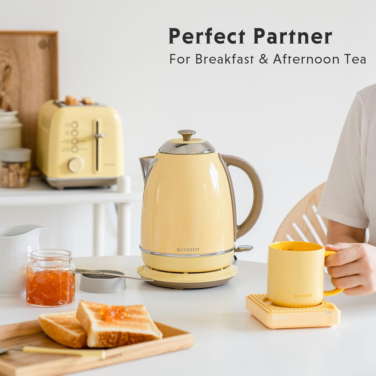Buydeem K640 Stainless Steel Electric Tea Kettle with Auto Shut-Off and Boil Dry Protection, 1.7 Liter Cordless Hot Water Boiler with Swivel Base