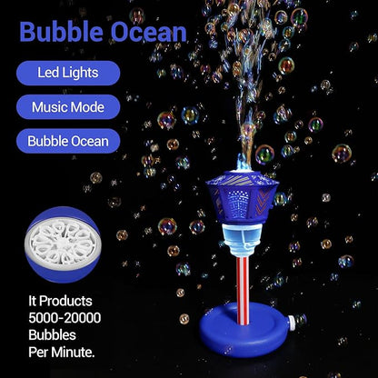 Bubble Machine for Kids Toddlers 1-3, Automatic Height Adjustable Standing Bubbles Blower Maker with Lights and Music Outdoor Toys for Birthday, Wedding Party