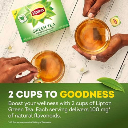 Lipton Signature Blend Green Tea Bags, Unsweetened Teabags for Hot Tea or Iced Tea with Caffeine and Flavonoids, 40 Total Tea Bags