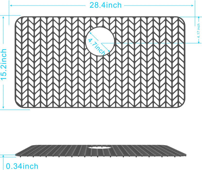 GUUKIN Sink Protectors for Kitchen Sink - 28.4"x 15.2" Silicone Kitchen Sink Mat Grid for Bottom of Farmhouse Stainless Steel Porcelain Sink with Rear Drain（Grey）, 2815B