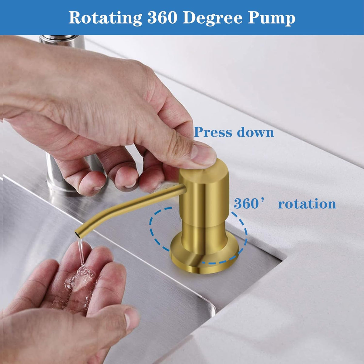 Soap Dispenser for Kitchen Dish Sink Built in Soap Dispenser Pump Gold with 47" Extension Tube Kit