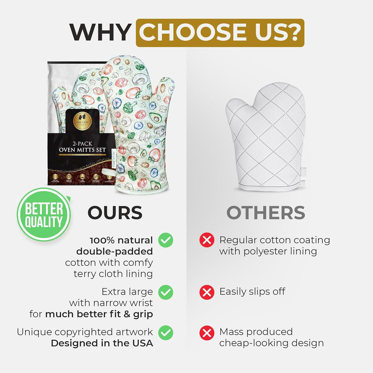 Premium Green Oven Mitts - Stylish and Heat-Resistant - Non-Slip Platinum Silicone Grip - Long and Thick