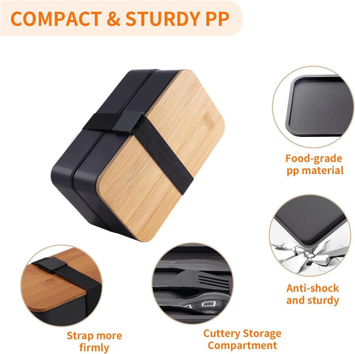 Bento Box Adult Lunch Box with lunch bag, Japanese Stackable Lunch Box Containers for Adult, Bento lunch Box with Dividers Black