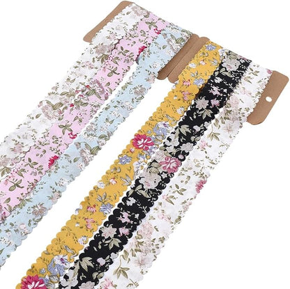 6 Colors 12 Yards 1 Inch Flower Print Ribbon Spring Summer Floral Fabric Wavy Edge Vintage Rose Printed Polyester Bouquet Flowers Ribbons for Gift Wrapping Bow Wreath Sewing Diy Craft Supply