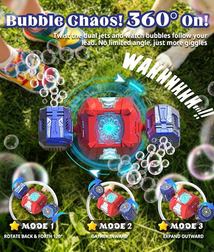 Bubble Machine - Auto 360° Rotation, Remote Control(65-131ft), 9Colors RGB Lights, 40000+ Bubbles, 1200mAh USB-C Rechargeable - Gift Toys for Kids, Toddler, Boys, Girls, Parties, Birthday, Wedding