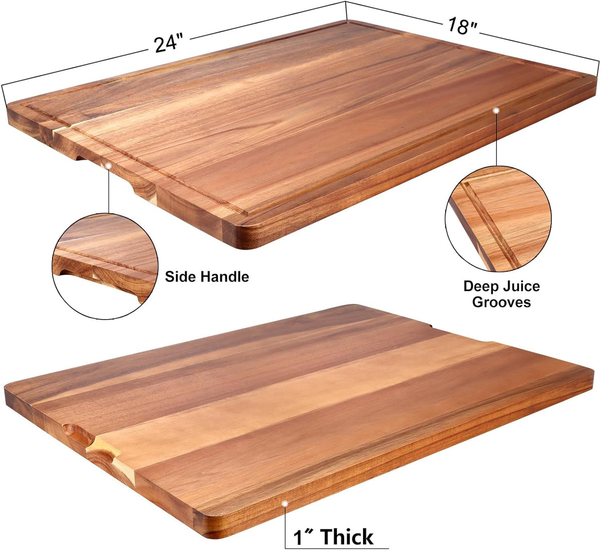 24"x18" XXL Extra Large Acacia Wood Cutting Boards for Kitchen Meat Big Wooden Cheese Charcuterie Board Hardwood Solid Chopping Board Bread Thick