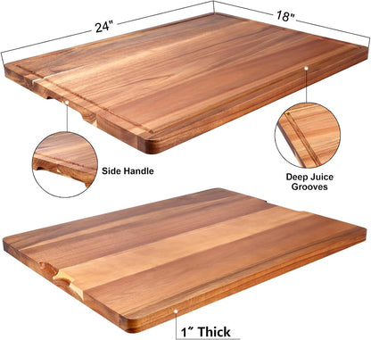 24"x18" XXL Extra Large Acacia Wood Cutting Boards for Kitchen Meat Big Wooden Cheese Charcuterie Board Hardwood Solid Chopping Board Bread Thick