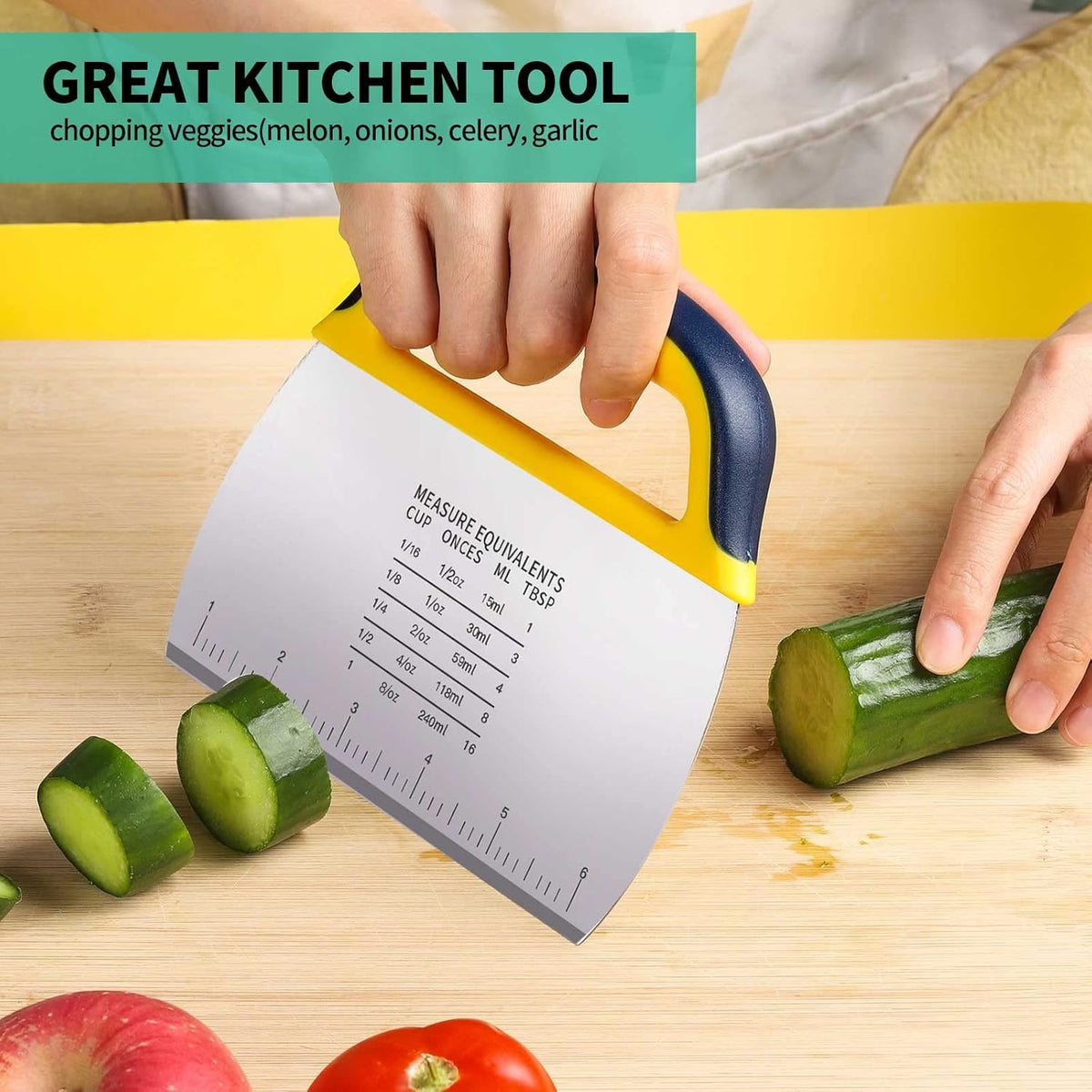Ygdz Dough Scraper 2 PCS, Stainless Steel Bench Scraper With Grip, Plastic Dough Cutter with Measuring Scale, Multipurpose Pizza Cutter