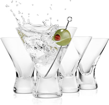 Beneti Martini Glasses Set of 4, Made in Europe, 8oz Clear Stemless Cocktail Bar Drinking Glassware Set for Parties (4 Pack)
