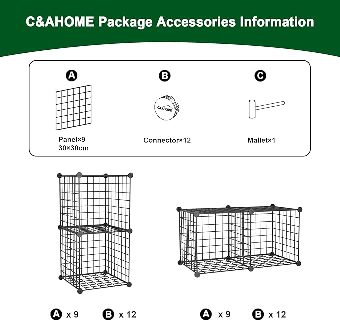 C&AHOME Wire Cube Storage, 2-Cube Storage Organizer Metal, C Grids Storage Bins Shelving, Modular Bookshelf Shelf, Closet Cabinet Ideal for Bedroom, Office 12.4”L x 12.4”W 24.8”H Black UWCS3002B