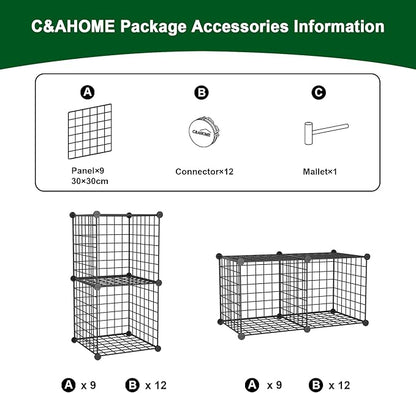 C&AHOME Wire Cube Storage, 2-Cube Storage Organizer Metal, C Grids Storage Bins Shelving, Modular Bookshelf Shelf, Closet Cabinet Ideal for Bedroom, Office 12.4”L x 12.4”W 24.8”H Black UWCS3002B