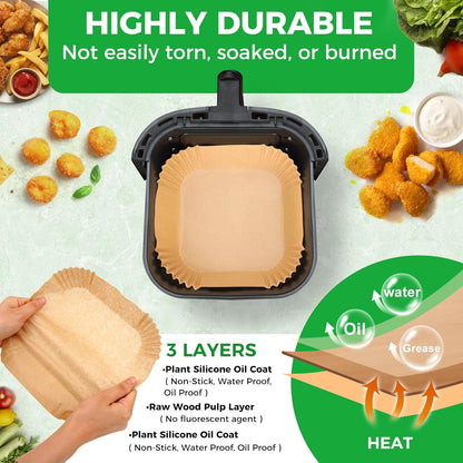 Air Fryer Disposable Paper Liners - 150Pcs 8In Square Parchment Paper Non-Stick Airfryer Basket Liners for Steamer Microwave Oven, Deep Fryer Parts & Accessories