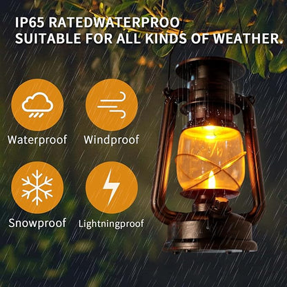 2 Pack Solar Hanging Lantern Outdoor, Solar Powered, Auto On/Off Waterproof LED Flame Umbrella Vintage Lights for Garden, Patio, Yard, Flickering Flameless Candle Mission Lights for Table, Party