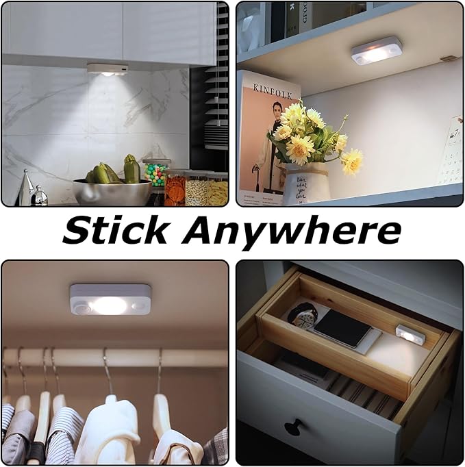 NIEGNOWOO LED Motion Sensor Puck Lights, Rechargeable Cabinet Lights, Stick on Wireless LED Night Light for Closet, Drawer, Shelf, Under Cabinet, Daylight White 4Pack, USB Charging Cord Included