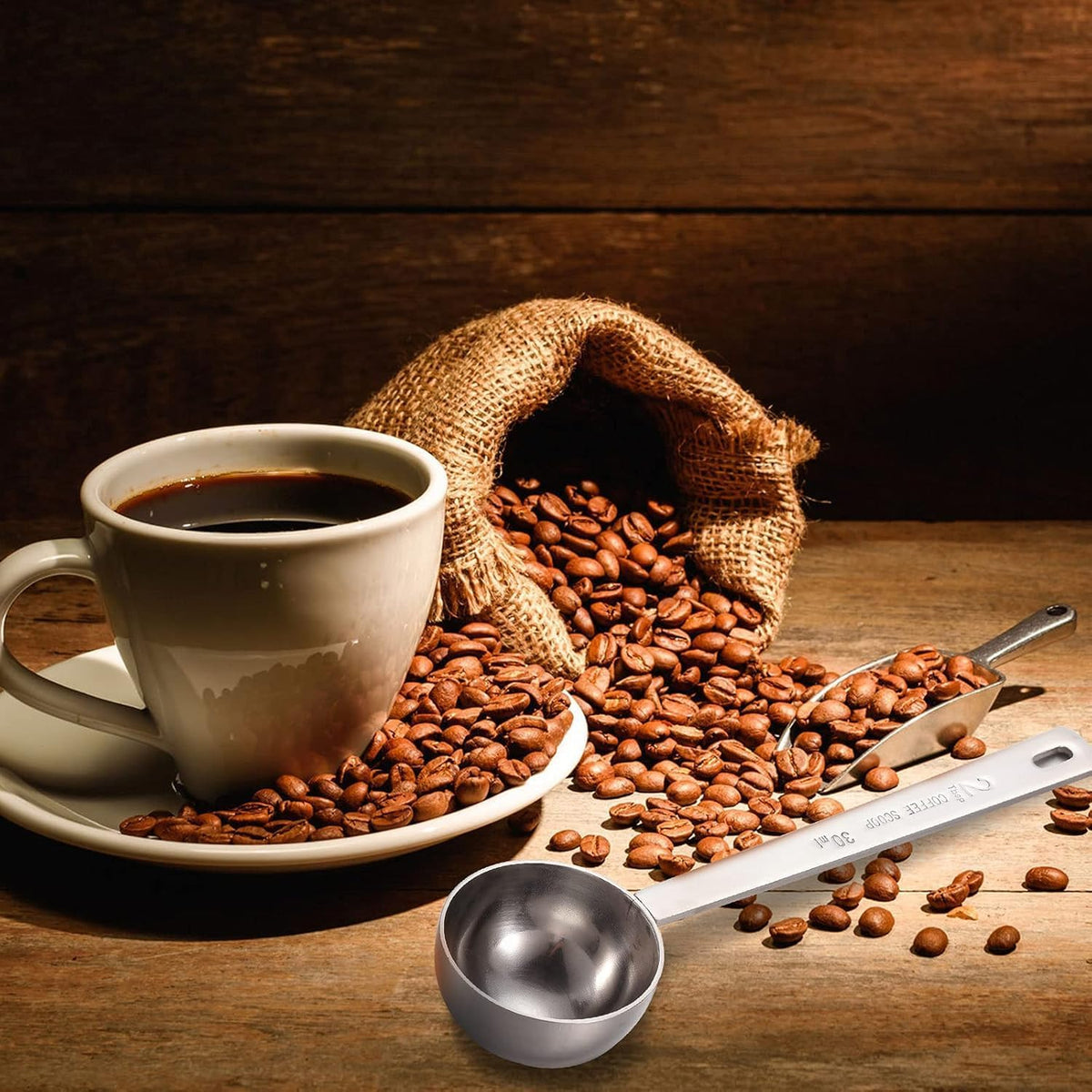 Geiserailie 8 Pieces 2 Tablespoon Scoops with Long Handle, 30 ml Stainless Steel Measuring Spoon for Coffee Milk Fruit Powder, Loose Tea Dry