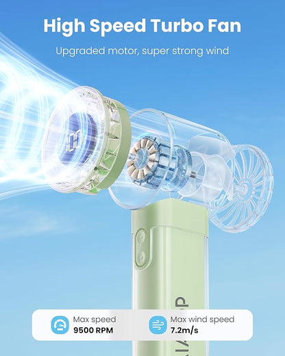 Gaiatop Portable Handheld Turbo Fan, 1-100 Adjustable High Speeds, 3-20Hrs Cooling Times, 4800mAh USB Rechargeable Portable Small Hand Fans with Lanyard for Outdoor, Travel, Home, Make Up, Green