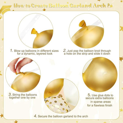 White and Gold Balloon Arch Kit, 130Pcs White and Gold Graduation Decorations with Gold Foil Star Confetti Balloons for College High School Graduation Decorations Class of 2026