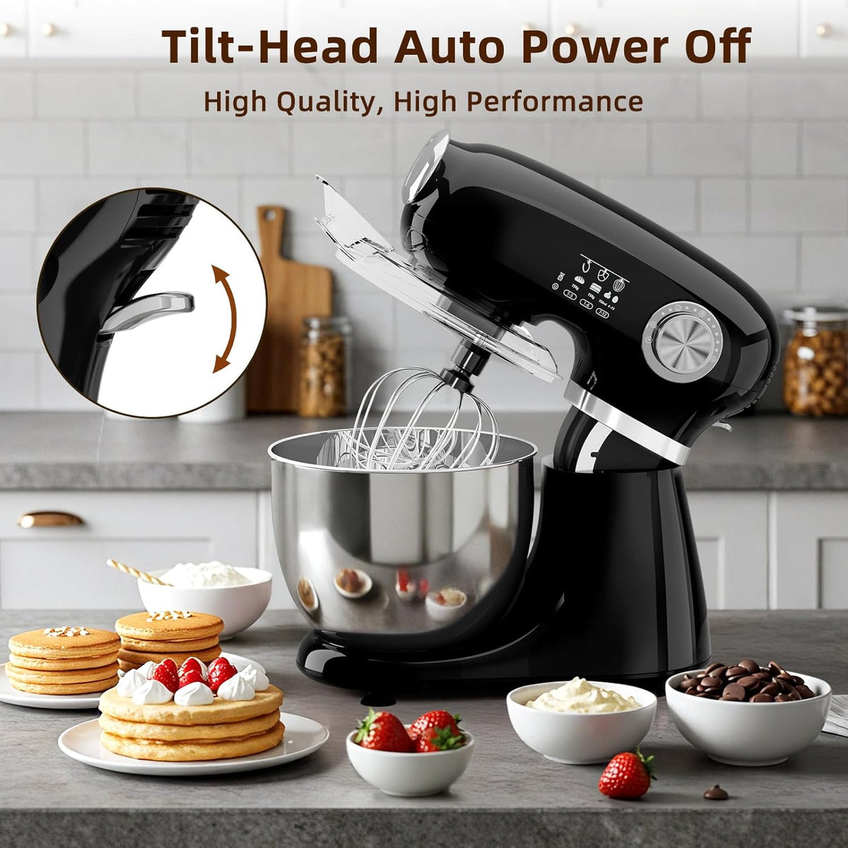 Cowsar Stand Mixer, 12 Speeds Tilt-Head Electric Commercial Stand Mixer, 3-In-1 Kitchen Mixer with Bowl, Dough Hook, Whisk and Beater, Black