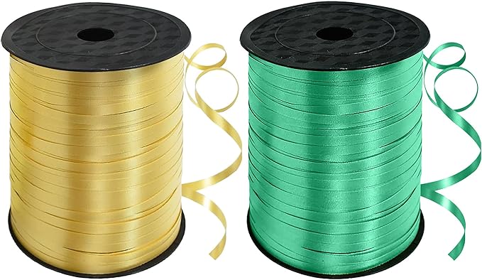 TONIFUL 500 Yards Curling Ribbon-Balloon Ribbon-Balloon String for Art&Craft Decor,Gift Wrapping,Ribbons and Bows for Christmas New Year Birthday Gifts Graduation Supplies (Green Gold)