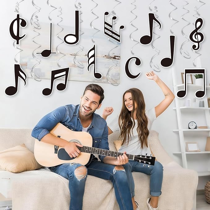 Musical Note Hanging Swirls - 30PCS Music Themed Party Decorations Musical Note Ceiling Streamers for Music Birthday Party Baby Shower Decor Supplies