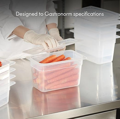 CURTA 4-Pack 1/4 Size 6" Deep Food Pan with Handled Lid – NSF Listed Commercial-Grade Translucent Polypropylene, Stackable Freezer-Safe Storage for Restaurants, Catering & Buffets