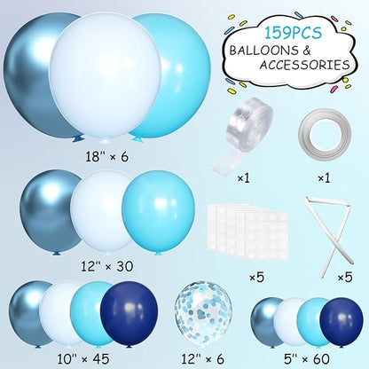 MEBAY Blue Balloon Arch Kit, 147 Pcs Metallic Macaron Light Navy Blue Balloons Garland with Confetti for Baby Shower Birthday Wedding Ocean Themed Party Decoration