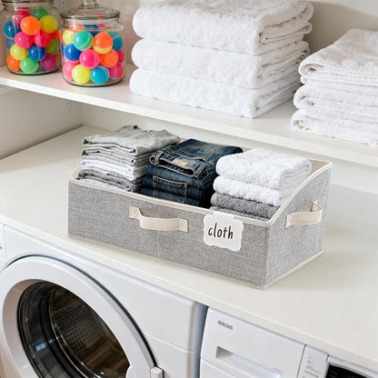 Closet Organizers and Storage Bins with Labels Clip, Large Trapezoid Storage Baskets for Shelves, 28L Foldable Fabric Clothing Organizer for Blankets, Towels and Toys, Honey Beige,White, 3-Pack