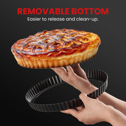 Tart Pan 9 Inch 10 Inch Removable Bottom,with Crust Shaper Ring, Non-stick