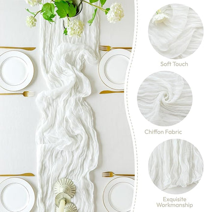 Sioloc Ivory White Cream Cheesecloth Table Runner 120'' x 35'',Spring Easter Decor Soft Gauze Boho Wedding Table Decor for 10ft Table Birthday Party,Baby Shower, Bridal Shower, Home & Event Decor