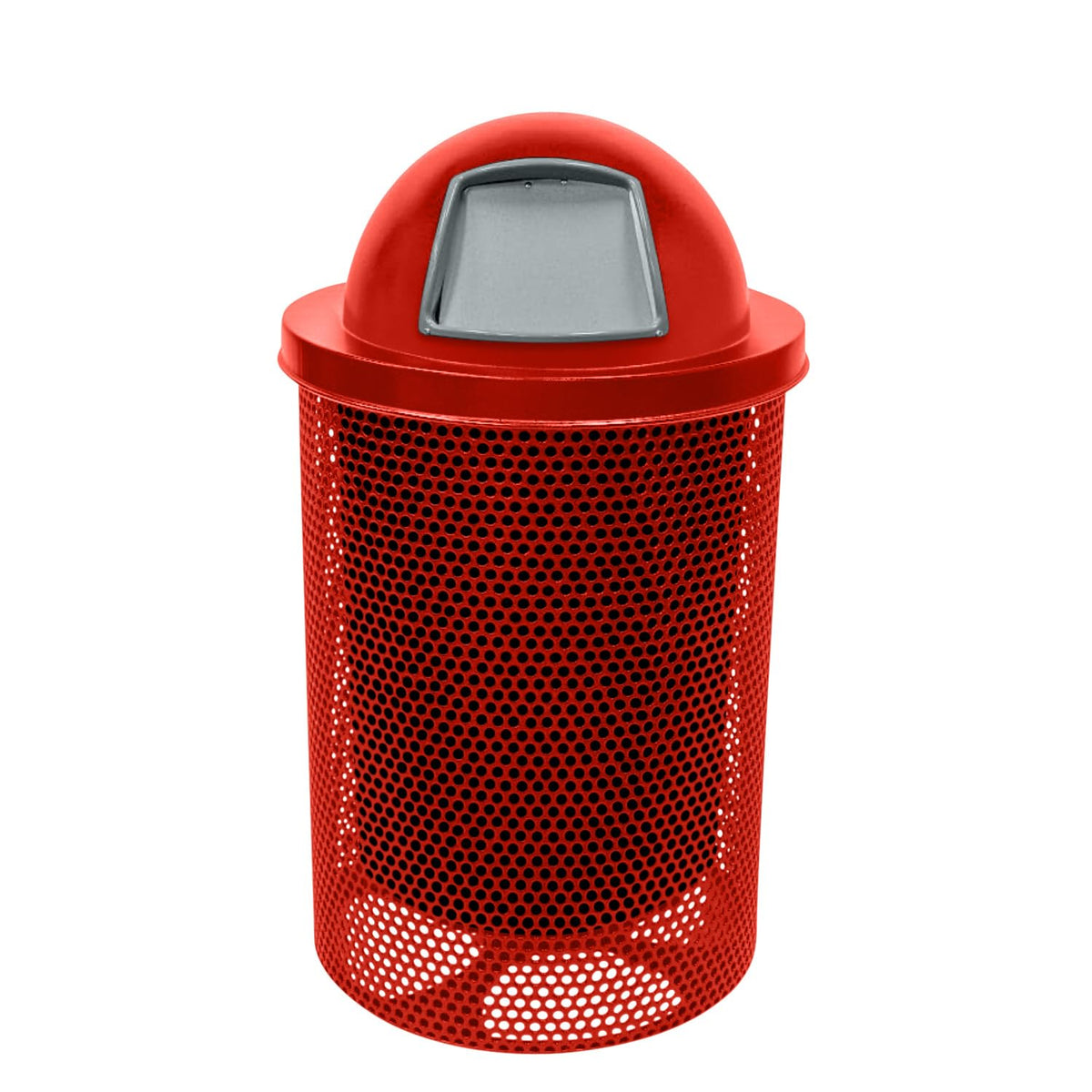 COATEDOUTDOORFURNITURE RDT-P-RED Heavy Duty Round Trash Receptacle with Dome Top, Liner Included, 32 Gallon, Red, Made in America
