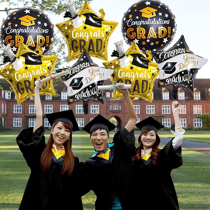 9Pcs Graduation Balloons Class of 2026 Balloons Congrats Grad Balloon for College High School Graduation Party Decorations