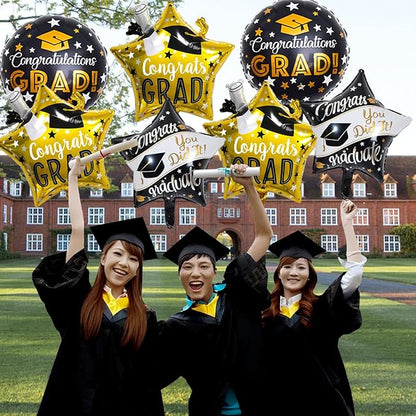 9Pcs Graduation Balloons Class of 2026 Balloons Congrats Grad Balloon for College High School Graduation Party Decorations