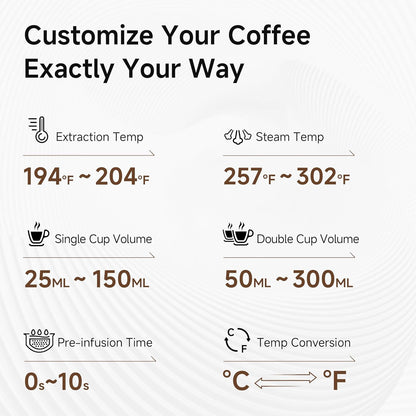 Hibrew H10A - 58mm Espresso Machine, Stainless Steel Body with Milk Frother, Customizable Settings, Smart Display + 20 Bar Pressure Gauge.