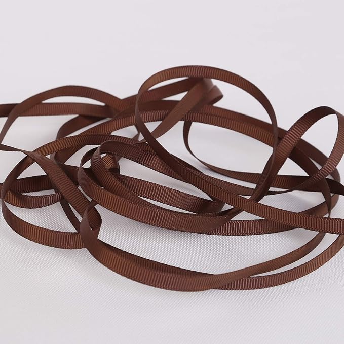 Ribbonitlux 1/4" Wide Solid Grosgrain Ribbon 25 Yards (850-Brown）, Set for Gift Wrapping, Party Decor, Sewing Applications, Wedding and Craft