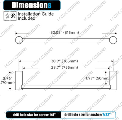 KOKOSIRI Towel Bar Oil Rubbed Bronze 32'' Bath Towel Rack Holders Single Rail for Bathroom Wall Mounted Stainless Steel Bathroom Hardware, B4007ORB-L32