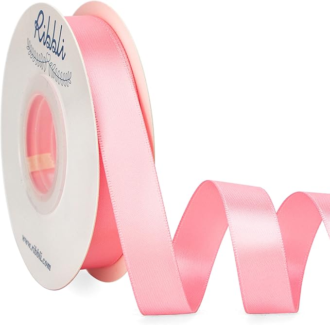 Ribbli Pink Satin Ribbon 5/8 inch x Continuous 25 Yards,Double Faced Satin Use for Craft, Gift Wrapping, Christmas Ornaments, Hair Bows, Bouquet Bows