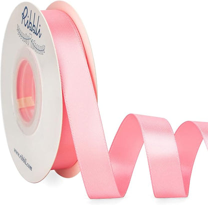 Ribbli Pink Satin Ribbon 5/8 inch x Continuous 25 Yards,Double Faced Satin Use for Craft, Gift Wrapping, Christmas Ornaments, Hair Bows, Bouquet Bows