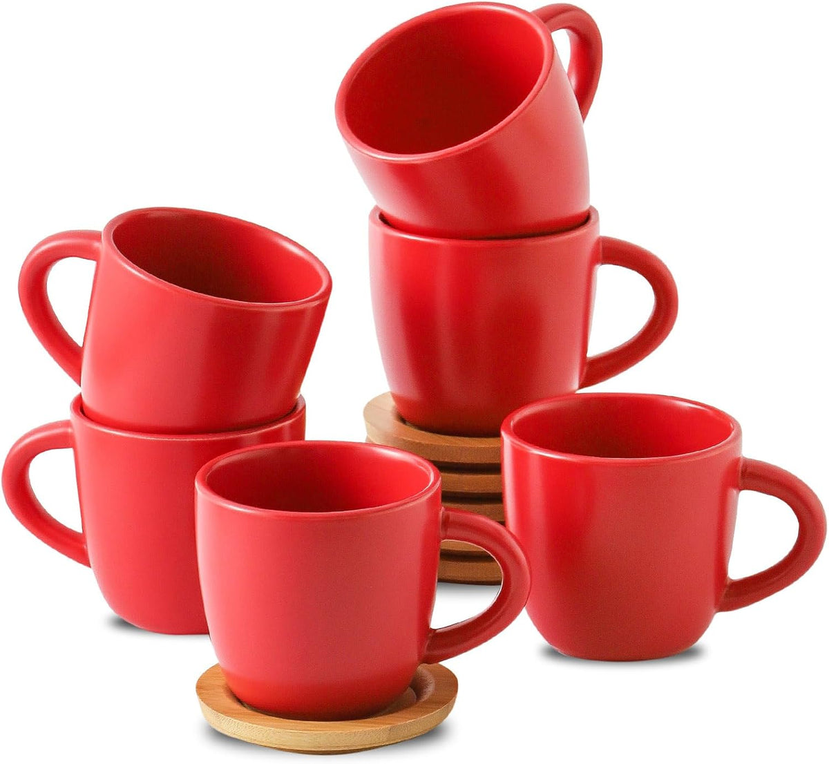 Hasense Cappuccino Cups with saucers, 6 Ounce Ceramic Coffee Mugs Set of 6 Perfect for Espresso, Specialty Coffee Drinks, Latte, Cafe Mocha and Tea