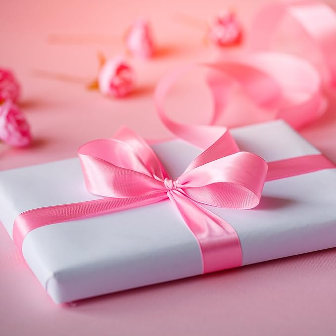 LIUYAXI Pink Double Face Satin Ribbon 1 Inch x 6 Rolls Total 60 Yards- White Pink Ribbon for Gift Wrapping, Crafts, Flower Bouquets, Hair Bows, Wedding,Valentine's Day
