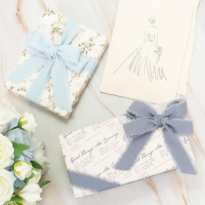 Blue Cotton Ribbon 1 Inch Dusty Blue, Baby Blue & Ice Blue 3 Rolls 21 Yards Frayed Edge Fabric Set for Baby Shower, Nursery Decor, Wedding Invitations, Gift Wrapping & DIY Crafts