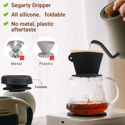 Segarty Silicone Pour Over Coffee Dripper, Black Collapsible Coffee Maker Single Cup with Storage Pouch