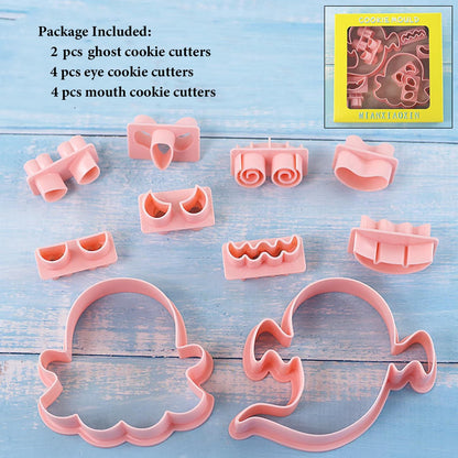 10Pcs Halloween Cookie Cutters, 3D Cookie Cutter with Plunger Stamp, Ghost Biscuit Cutters Cake Baking Fondant Embosser Stamps Halloween Party DIY