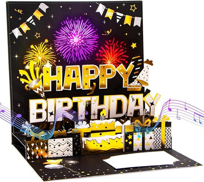 Ribbli Fireworks Musical Birthday Card and Iridescent Birthday Wrapping Paper